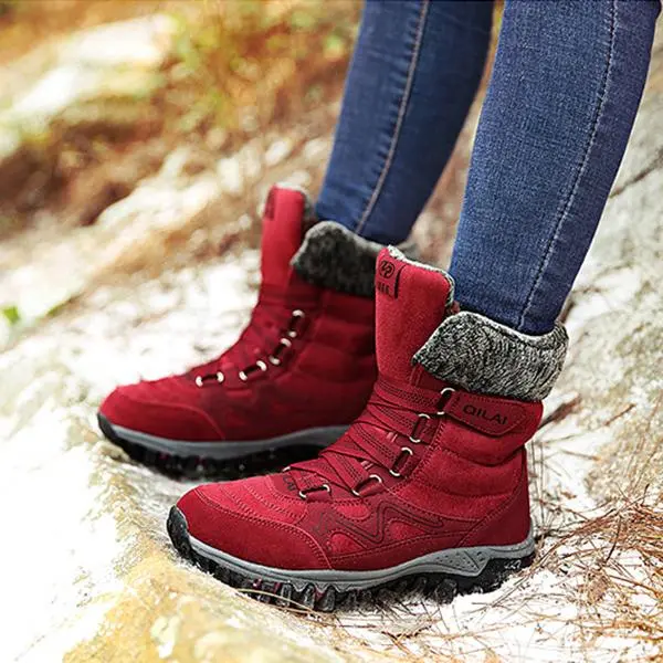 Large Size Women Hook Loop Outdoor Sneakers Mid Calf Warm Suede Boots
