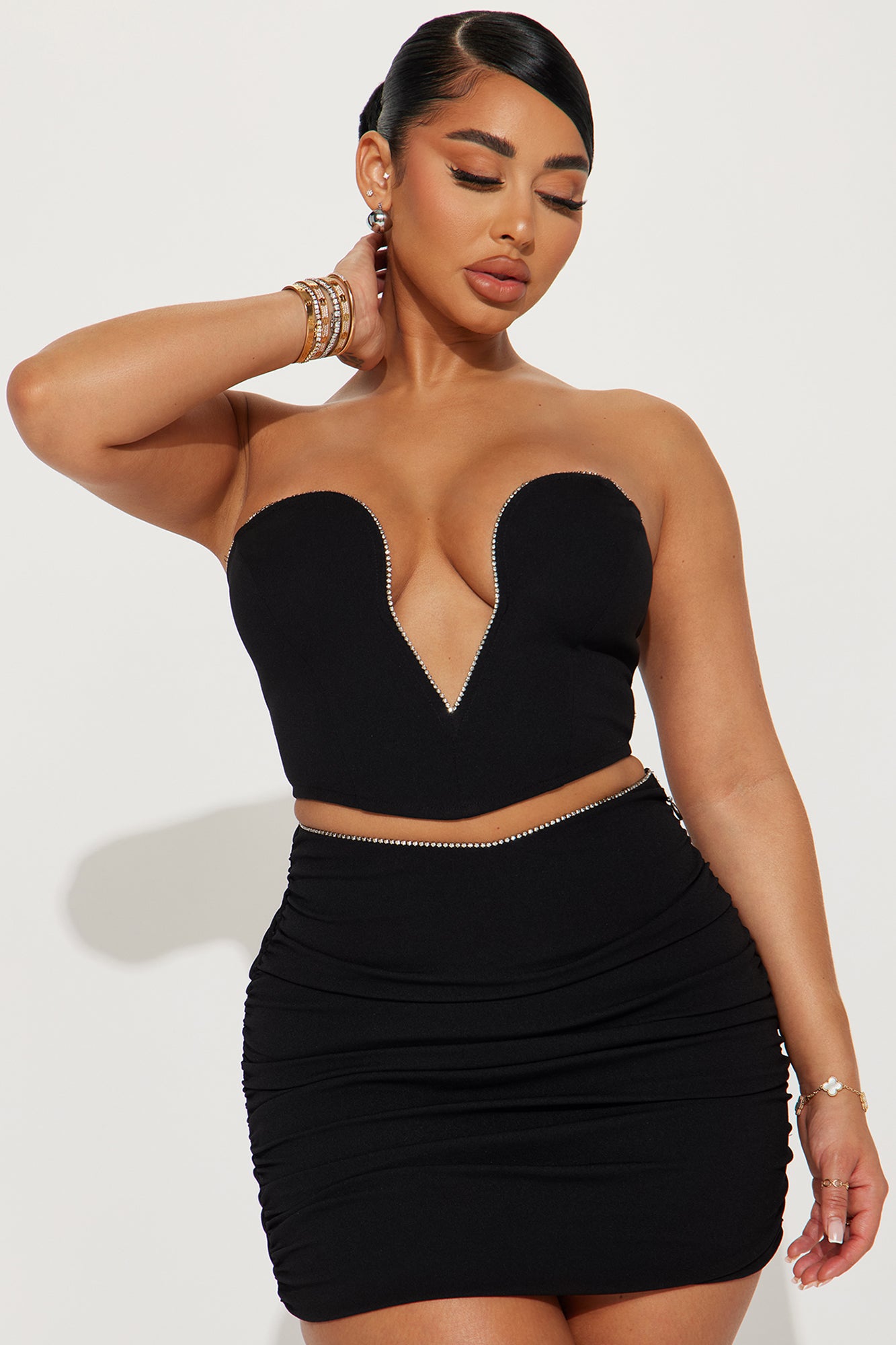 Love And Affection Rhinestone Skirt Set - Black