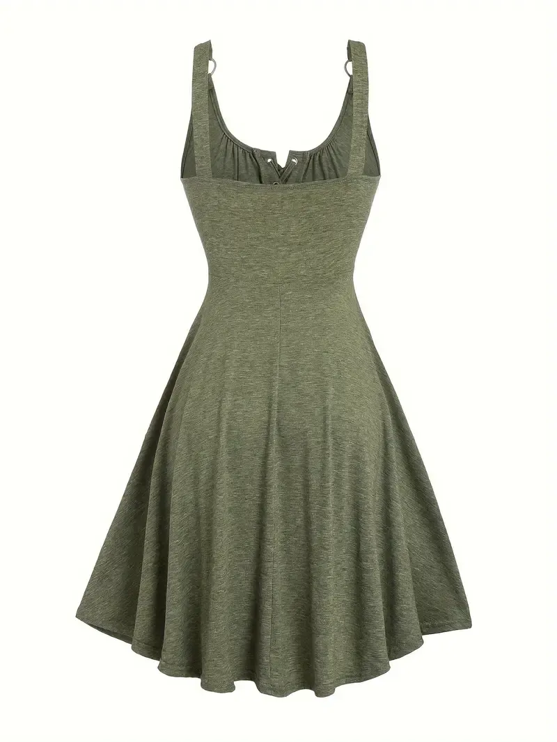 Women's Lace-Up Tie Front A-Line Tank Dress – Casual Summer Style