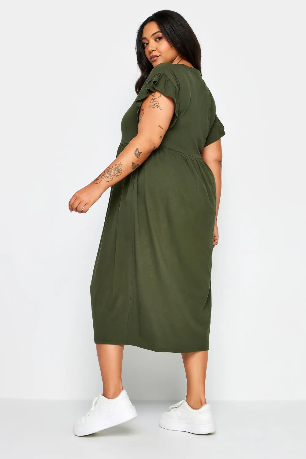 YOURS Curve Black Pure Cotton Frill Sleeve Midaxi Dress