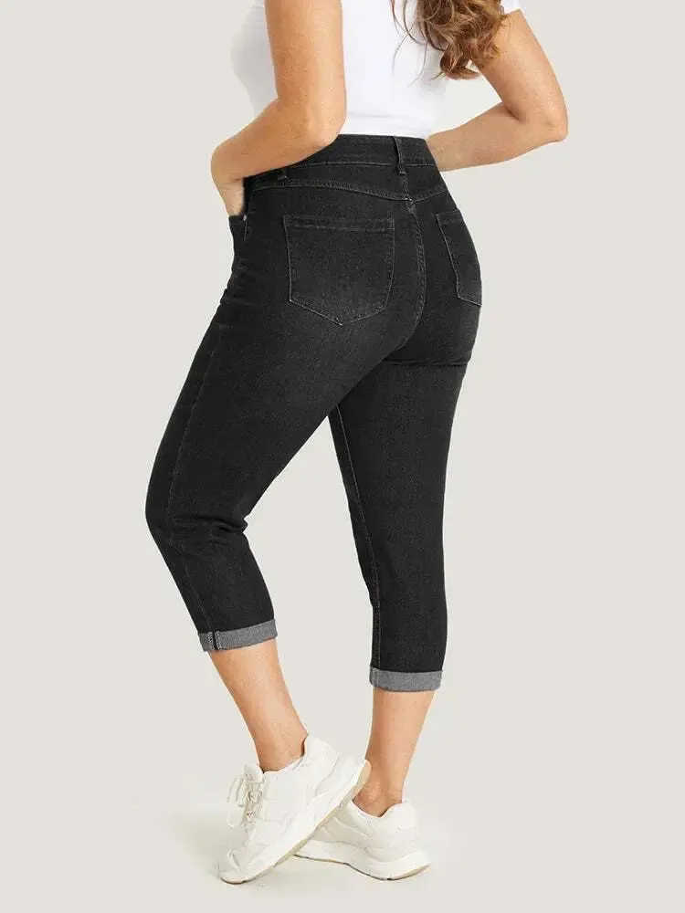 5 Packs-Very Stretchy High Rise Dark Wash Cropped Jeans