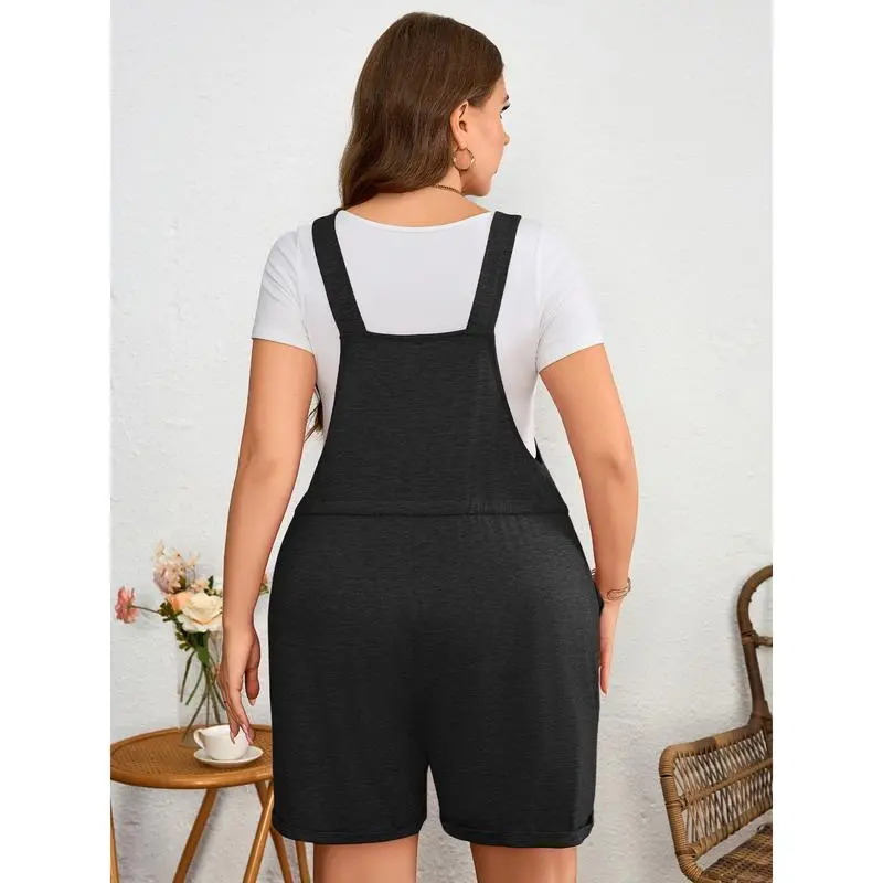 Women's Plus Size Drawstring Romper – Sleeveless Casual Jumpsuit with Pockets