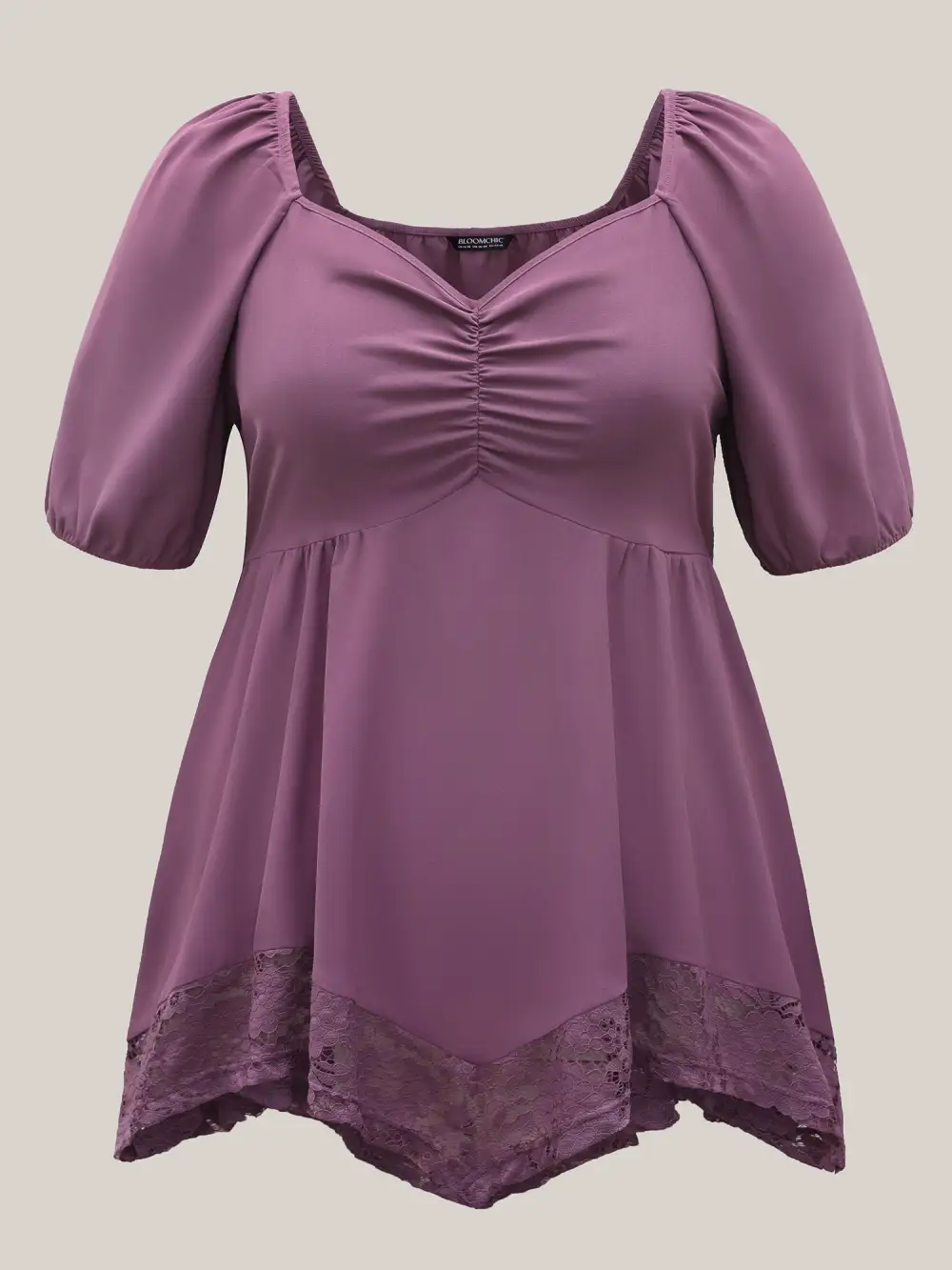 Sweetheart Neck Lace High-Low Hem Shirt