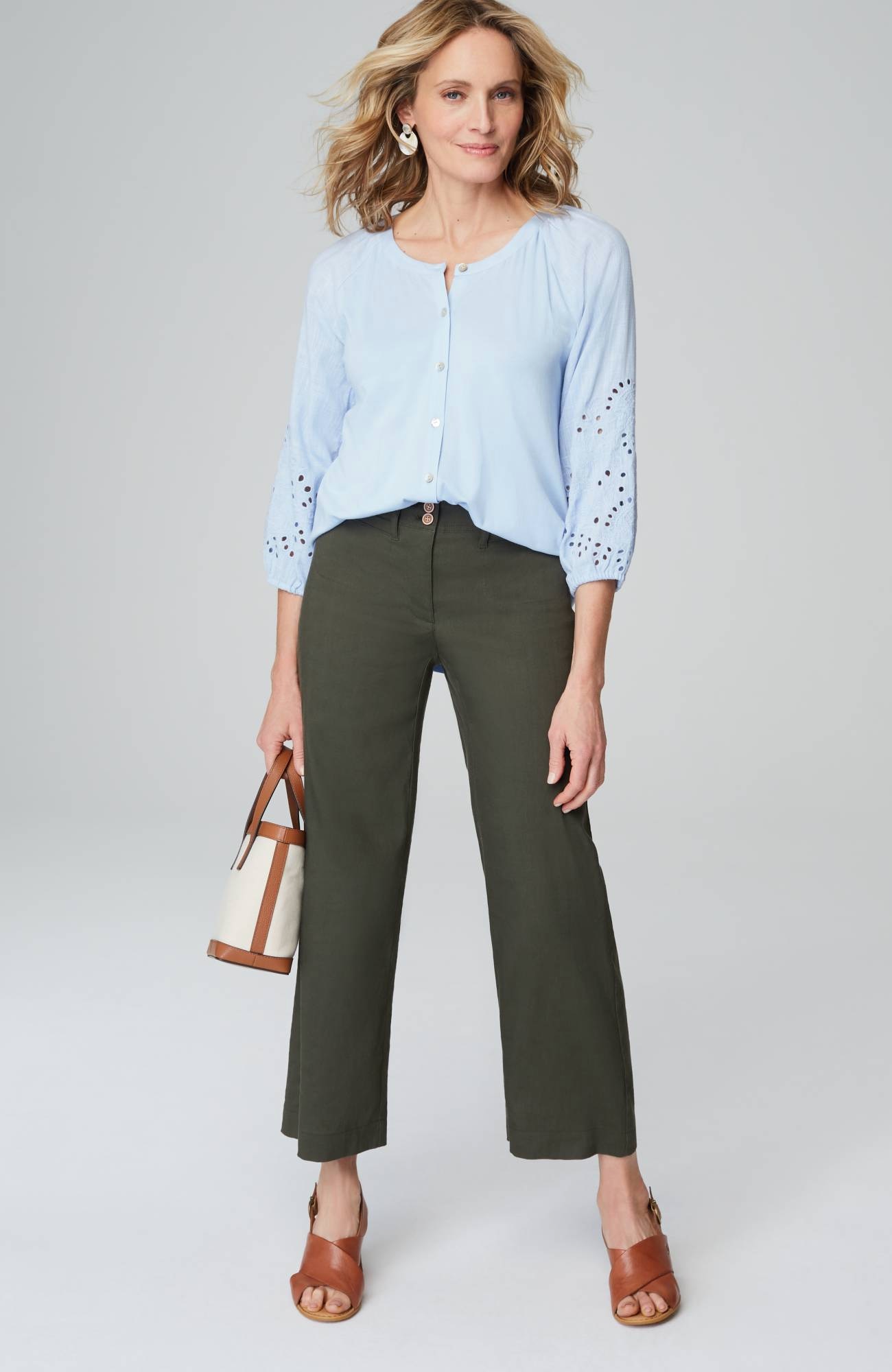 Placed-Eyelet Mixed-Media Top