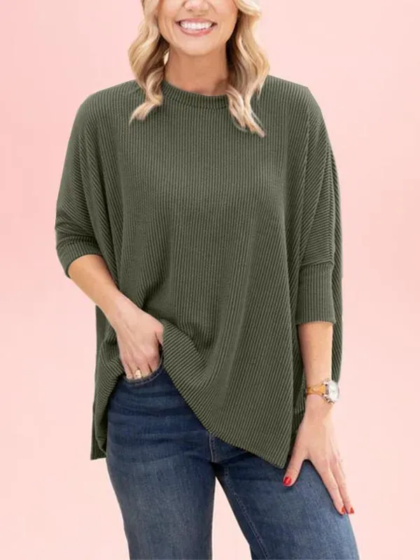 Raised Rib Easy-Fit Dolman 3/4 Sleeve Top