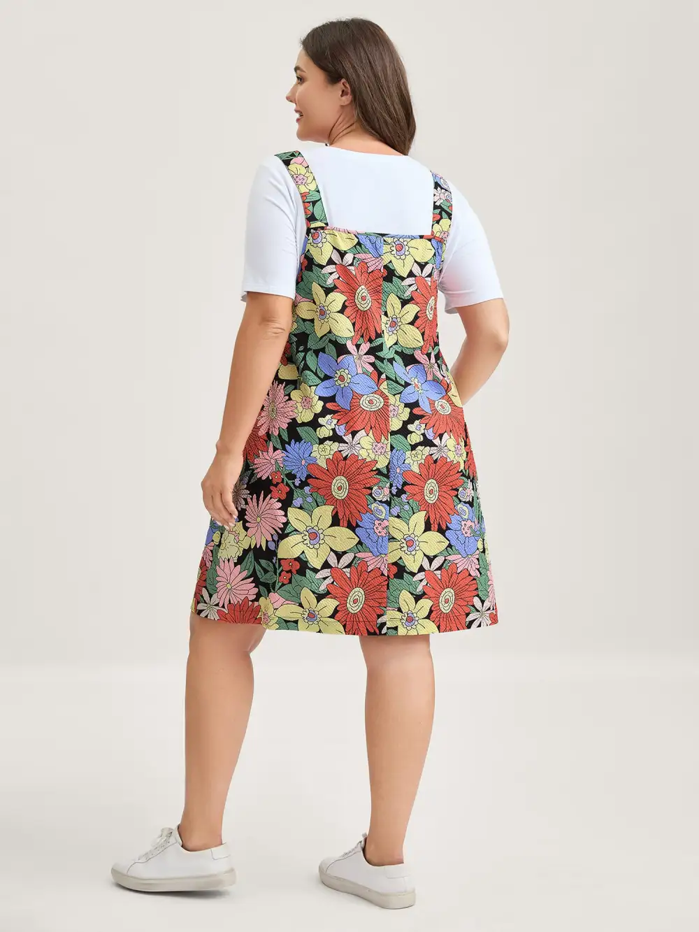 Floral Print Textured Overall Straps Dress