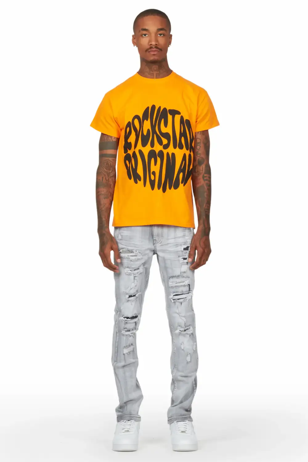 Gaines Light Grey Ripped Slim Straight Jean