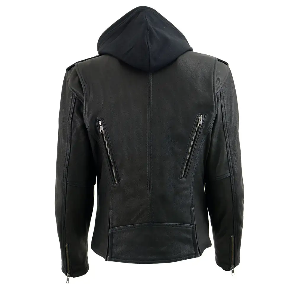 Leather MLL2575 Women's Black Leather Vented Motorcycle Jacket w/ Removable Hoodie