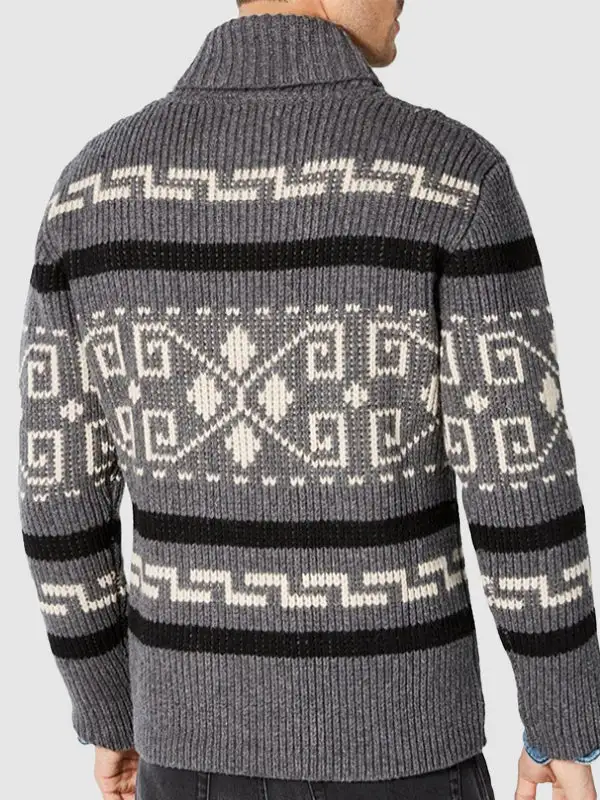 Men's lapel jacquard knitted casual sweater cardigan jacket