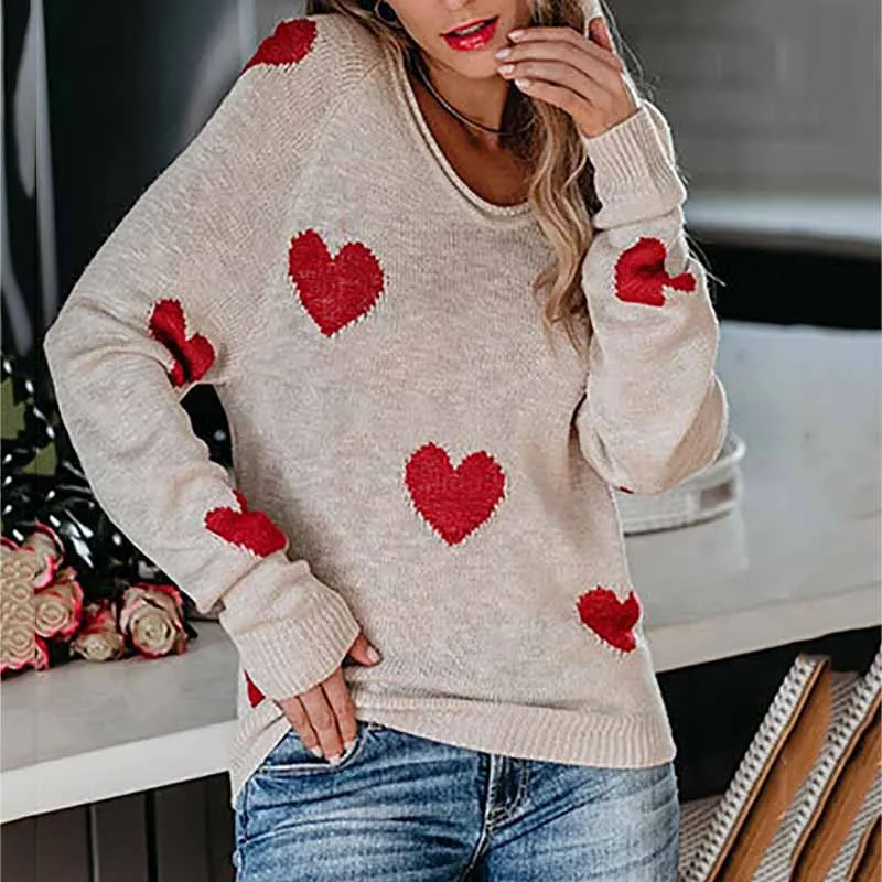 Loose Love Valentine'S Day V-Neck Knit Sweater