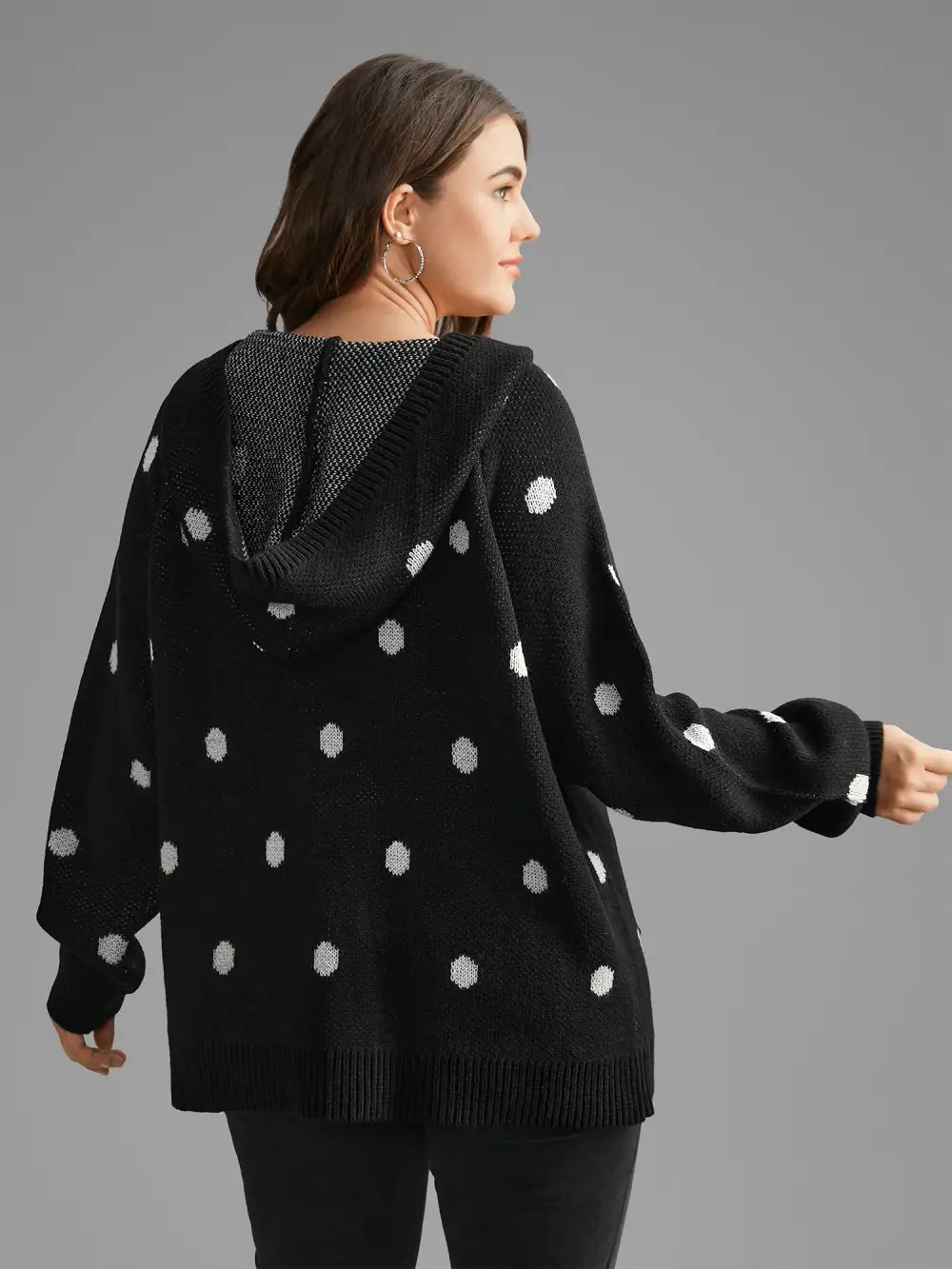Polka Dot Hooded Patch Pocket Pullover