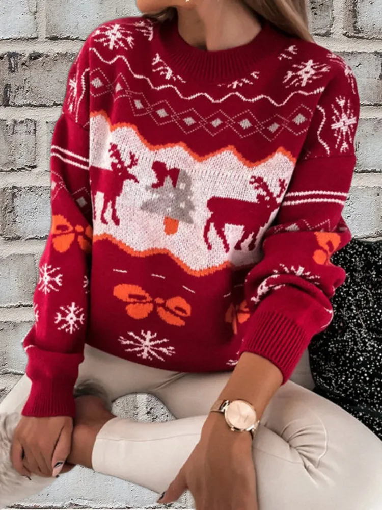 Christmas Round Neck Long Sleeve Casual Sweater