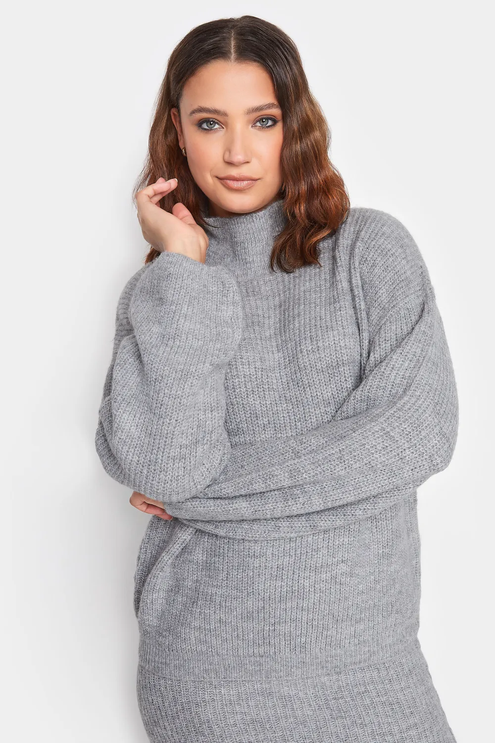 LTS Tall Dark Purple Funnel Neck Knitted Jumper