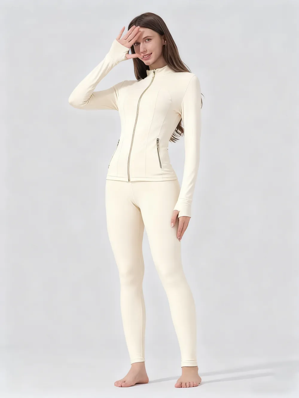 Women's  Sporty Tracksuit: Golden Zipper Pocket Jacket + Yoga Pants