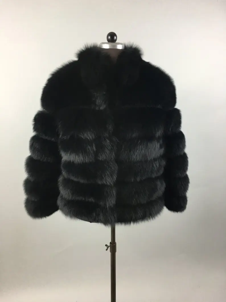 Black Fox Fur Waist Length Jacket