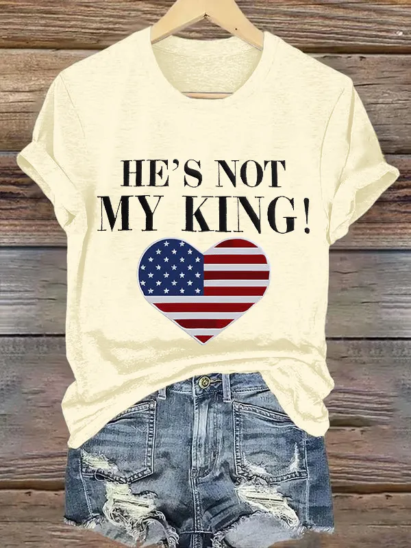 Women'S T-Shirt Vintage He'S Not My King Printed T-Shirt Pure Cotton Round Neck Short Sleeve