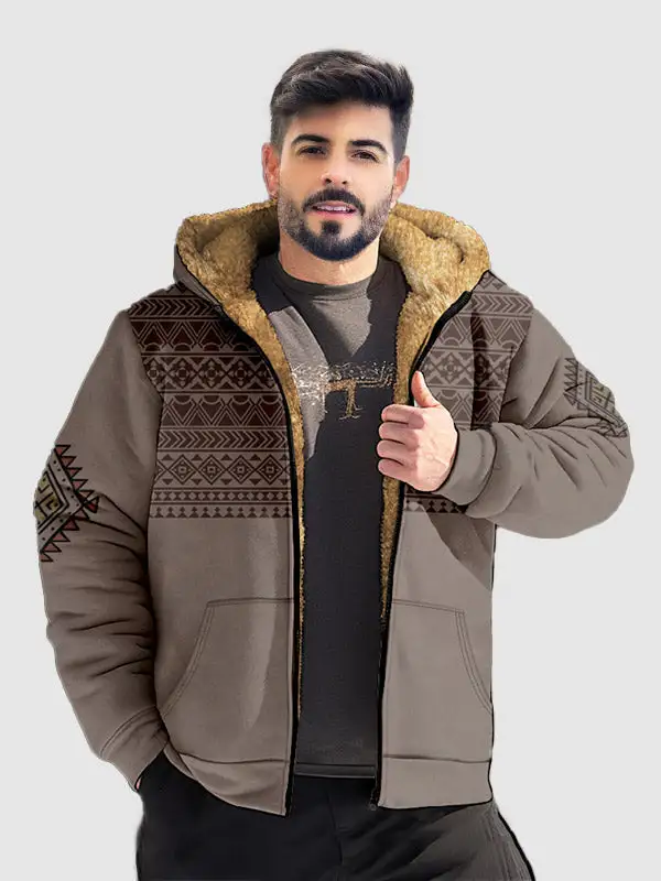 Men's Western Vintage Fleece Full Zip Hoodie Vintage Jacket