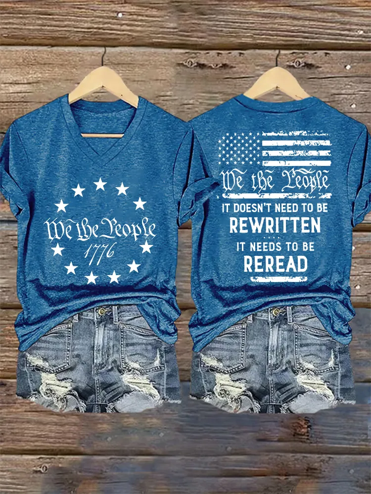 Women's We The People 1776 Print Short Sleeve Round Neck Cotton T-Shirt