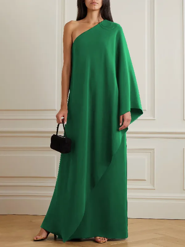 Simple Asymmetric Solid Color One-Shoulder Maxi Dresses