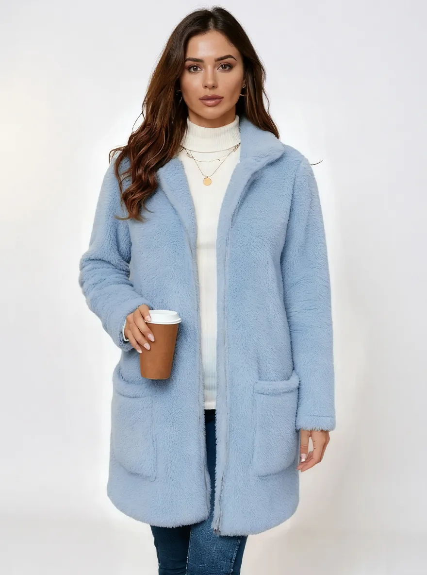 Women's Fleece Zip-Up Longline Teddy Coat