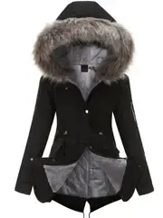 Elegant Women's Olive Green Parka - Mid-Length Warm Fleece-Lined Winter Coat with Hood, Side Pockets, and Zip-Up Front