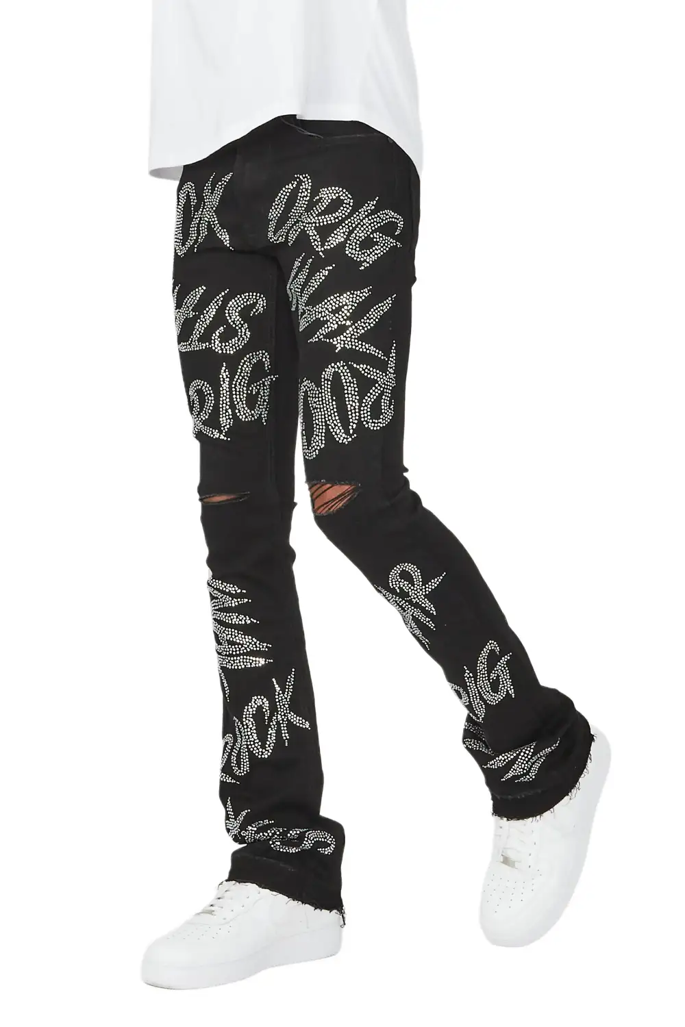 Cato Graphic Stacked Flare Jean-Black