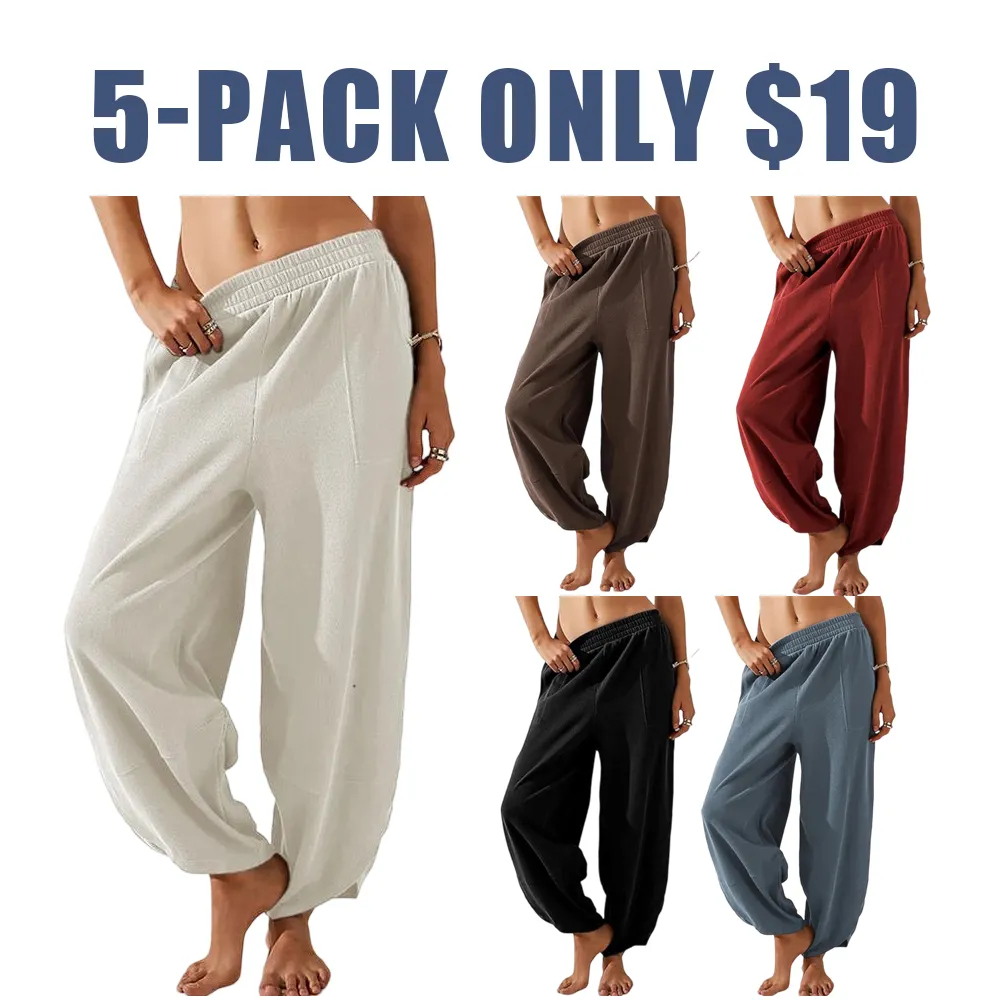 Women's Baggy Wide Leg Palazzo Pants – Casual Elastic Waist with Pockets