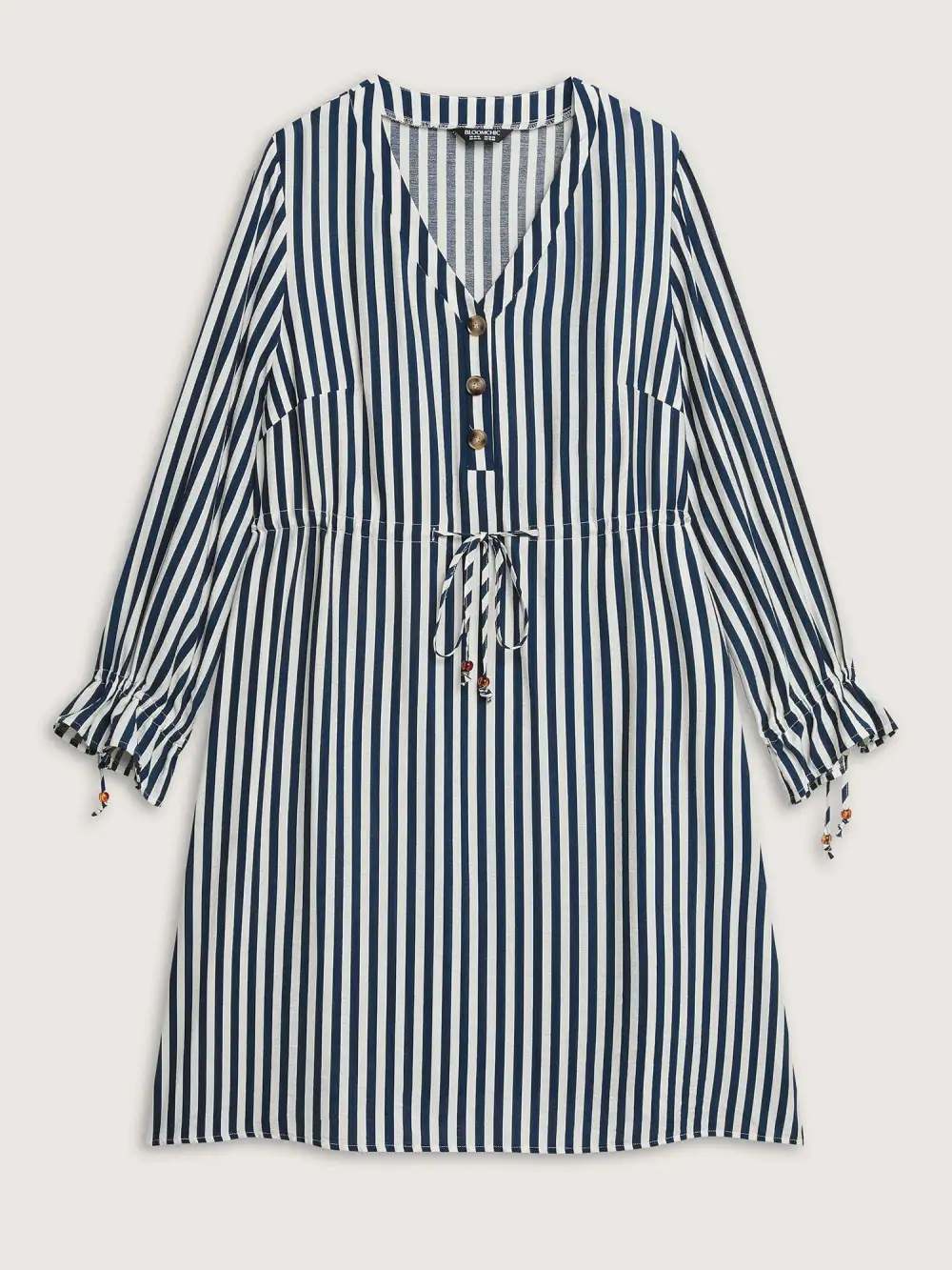 Rayon Stripe Pockets Drawstring Midi Dress