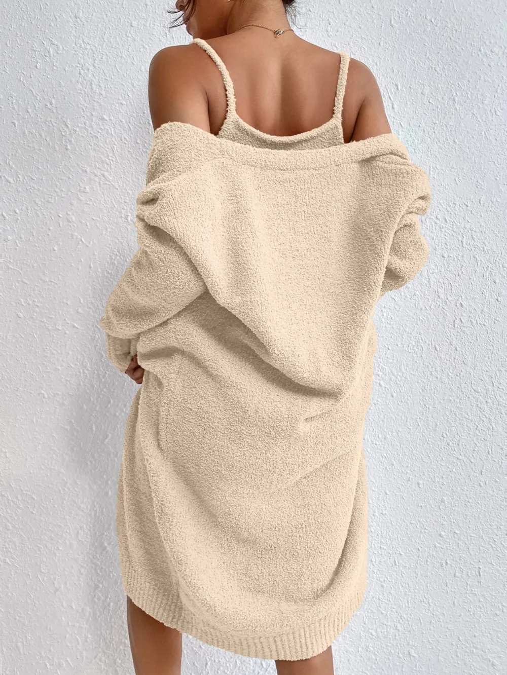 Solid Cami Sweater Dress & Drop Shoulder Cardigan