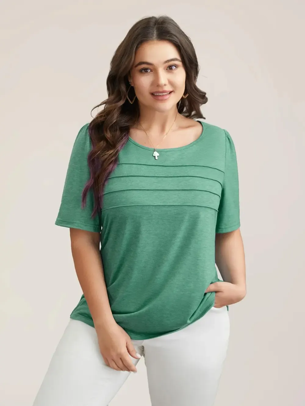 Seamed Round Neck Fitted T-Shirt