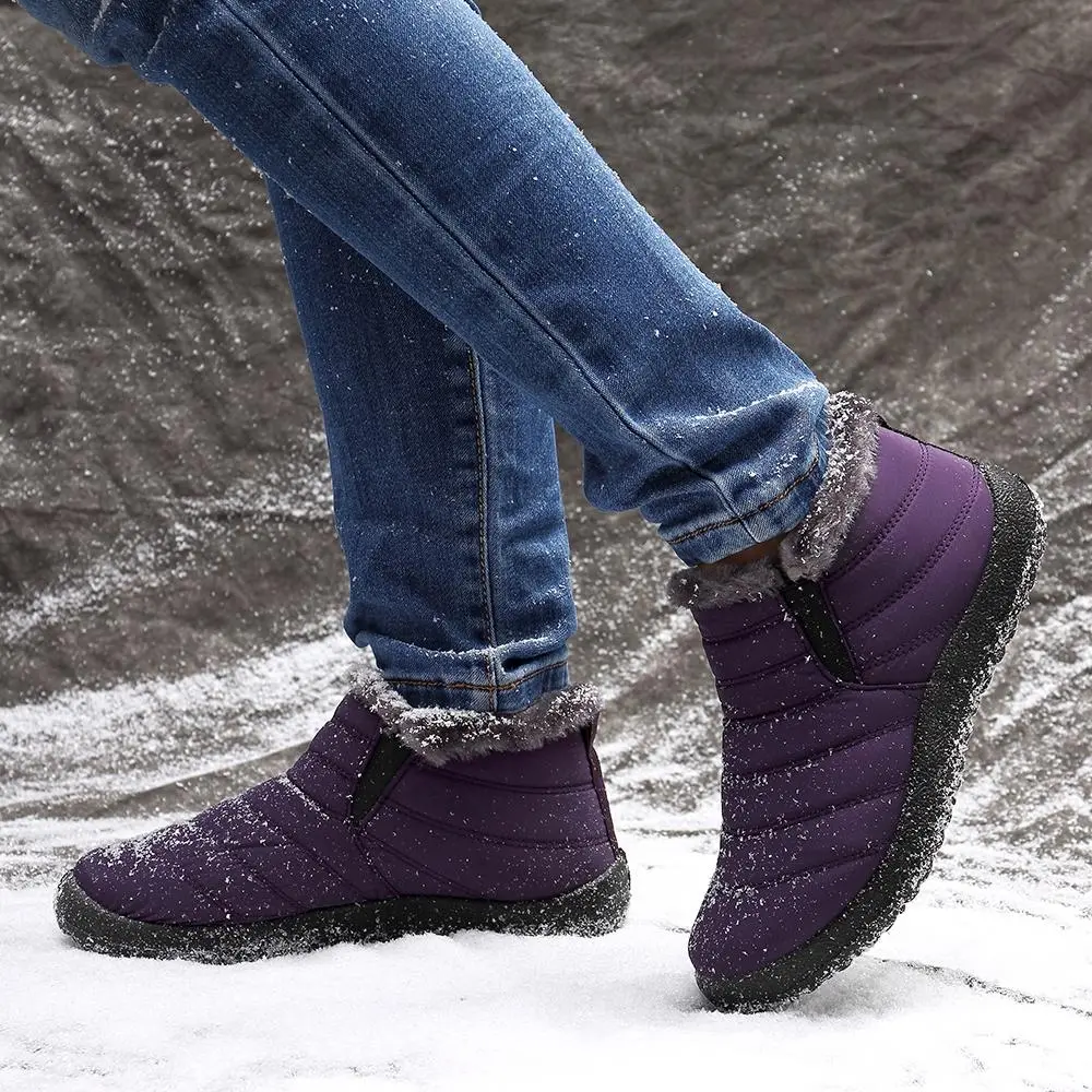 Warm Lining Casual Winter Waterproof Slip On Ankle Snow Boots