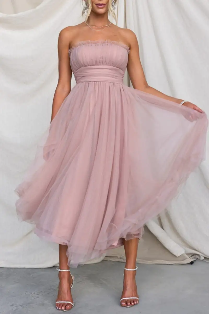 Celebrities Elegant Solid Zipper Strapless Evening Dress Dresses