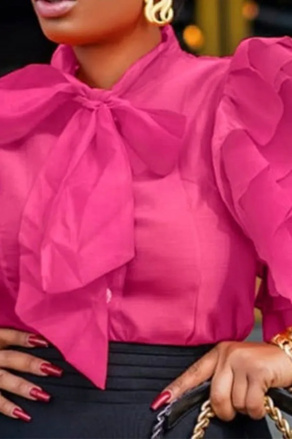  Pussy Bow Feminine Ruffle Sleeve Blouse