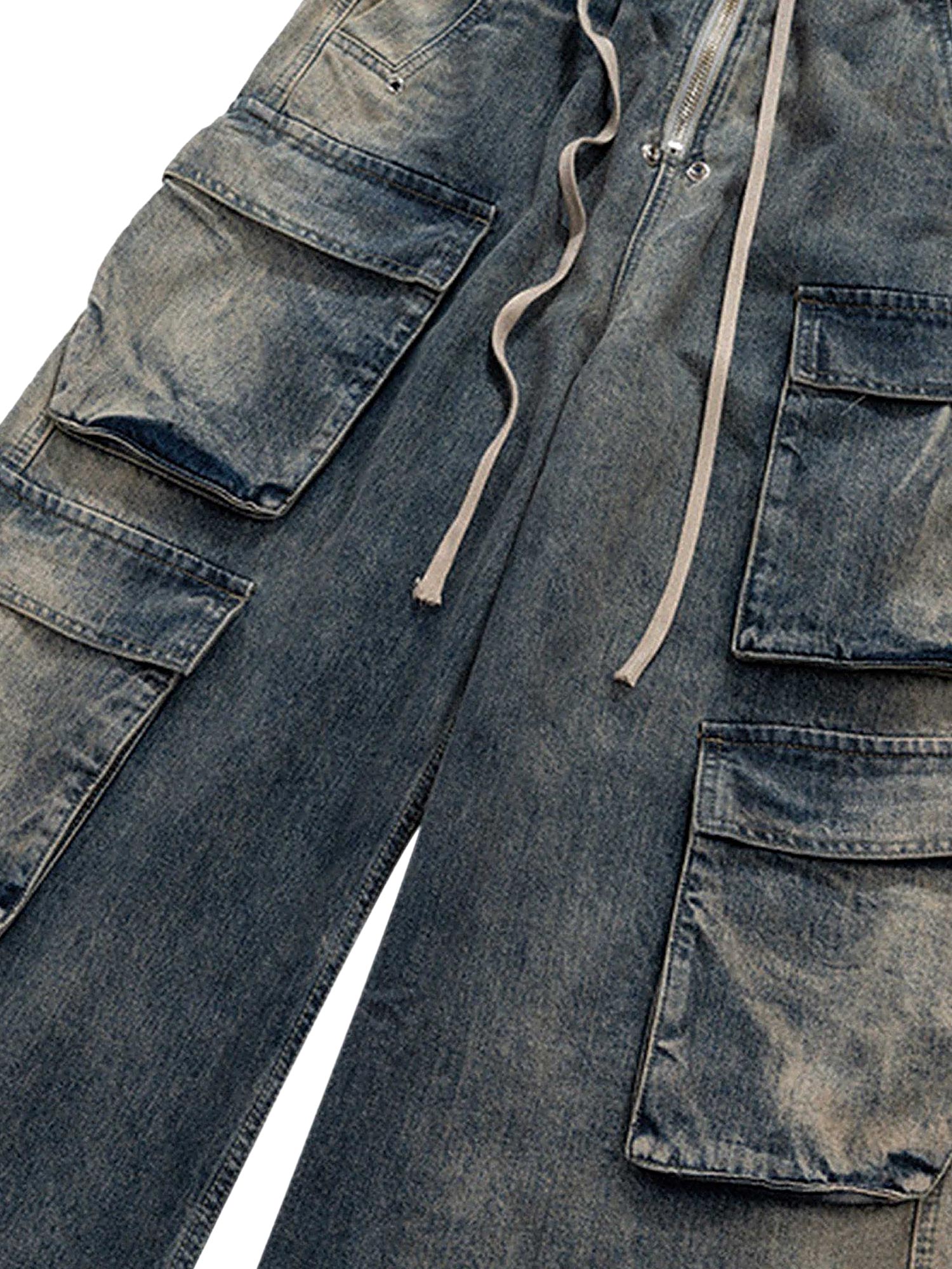 Wide Leg Multi-Pocket Straight Leg Loose Jeans - 1666