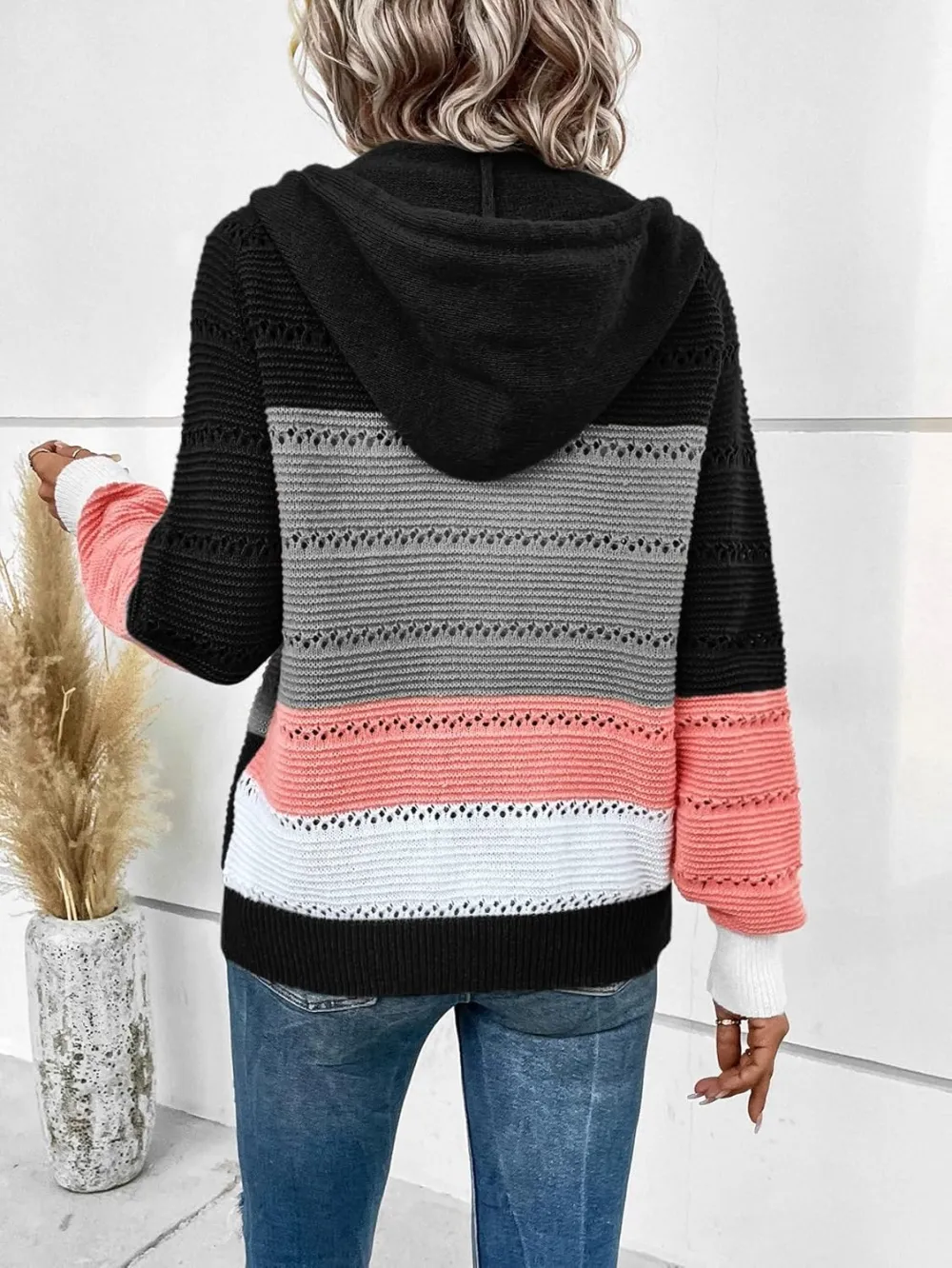 Women's Colorblock Zip Up Hoodie Jacket Long Sleeve Drawstring Hooded Cardigan Coat