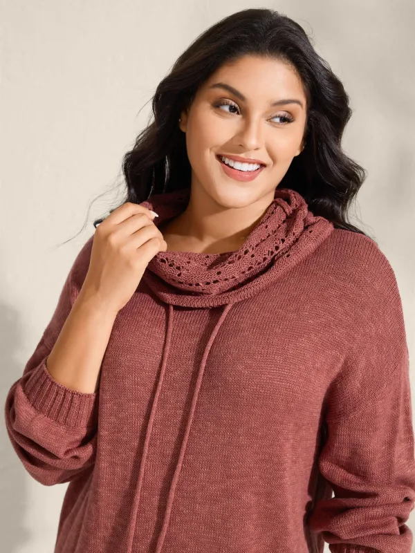 Piled Collar Cut-Out Solid Lightweight Pullover