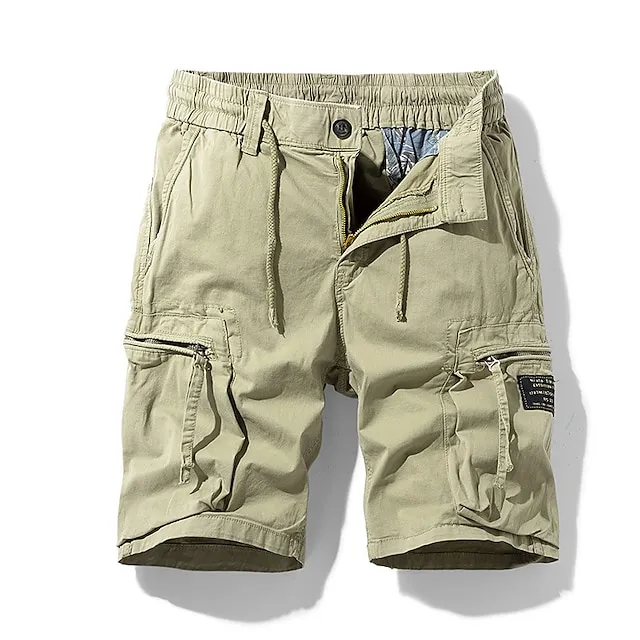 Men's Cargo Shorts Hiking Shorts Elastic Waist Multi Pocket Multiple Pockets Plain Comfort Breathable Knee Length Casual Daily Fashion Streetwear ArmyGreen Black