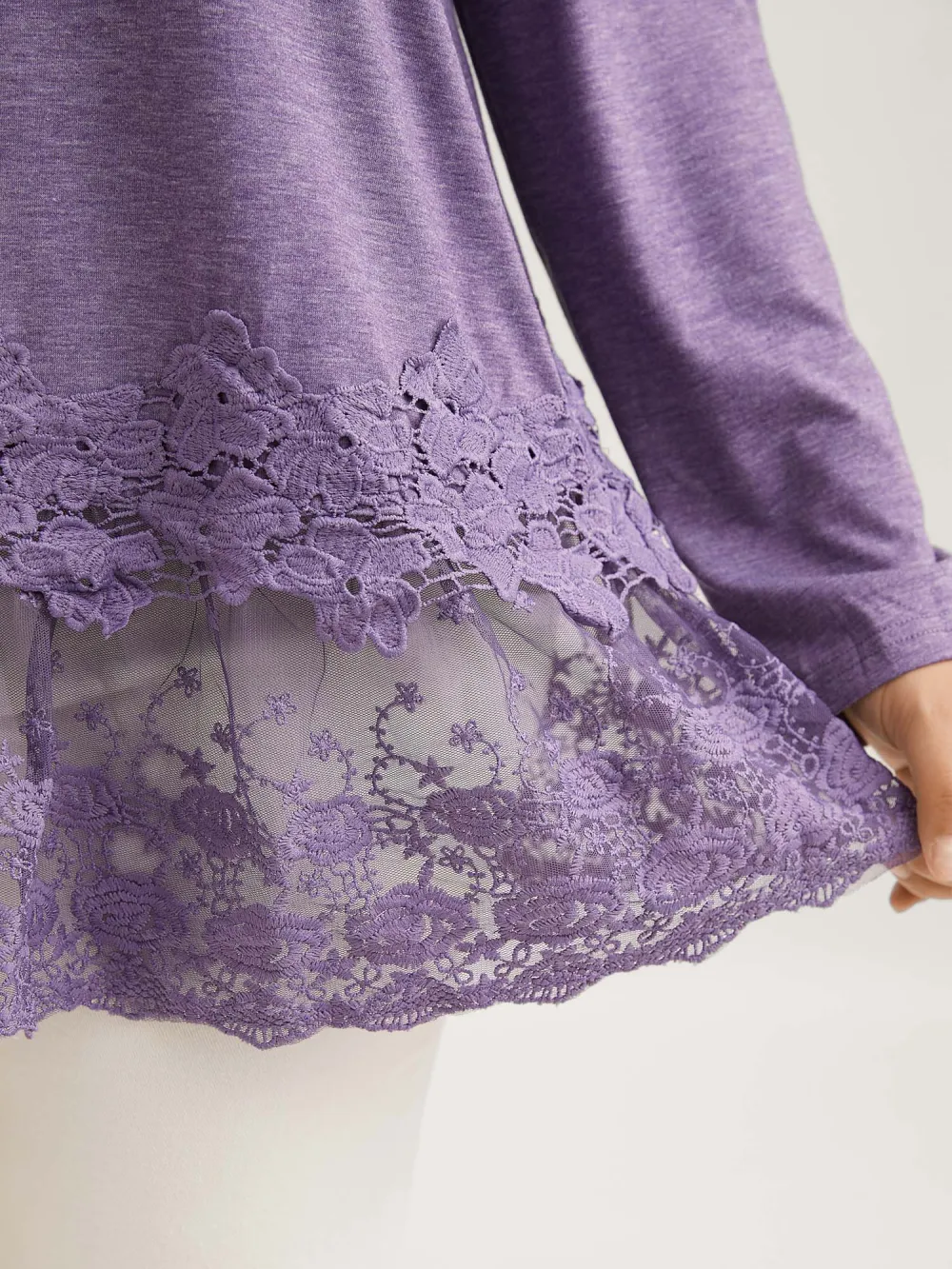 V Neck Lace Panel Jersey Top