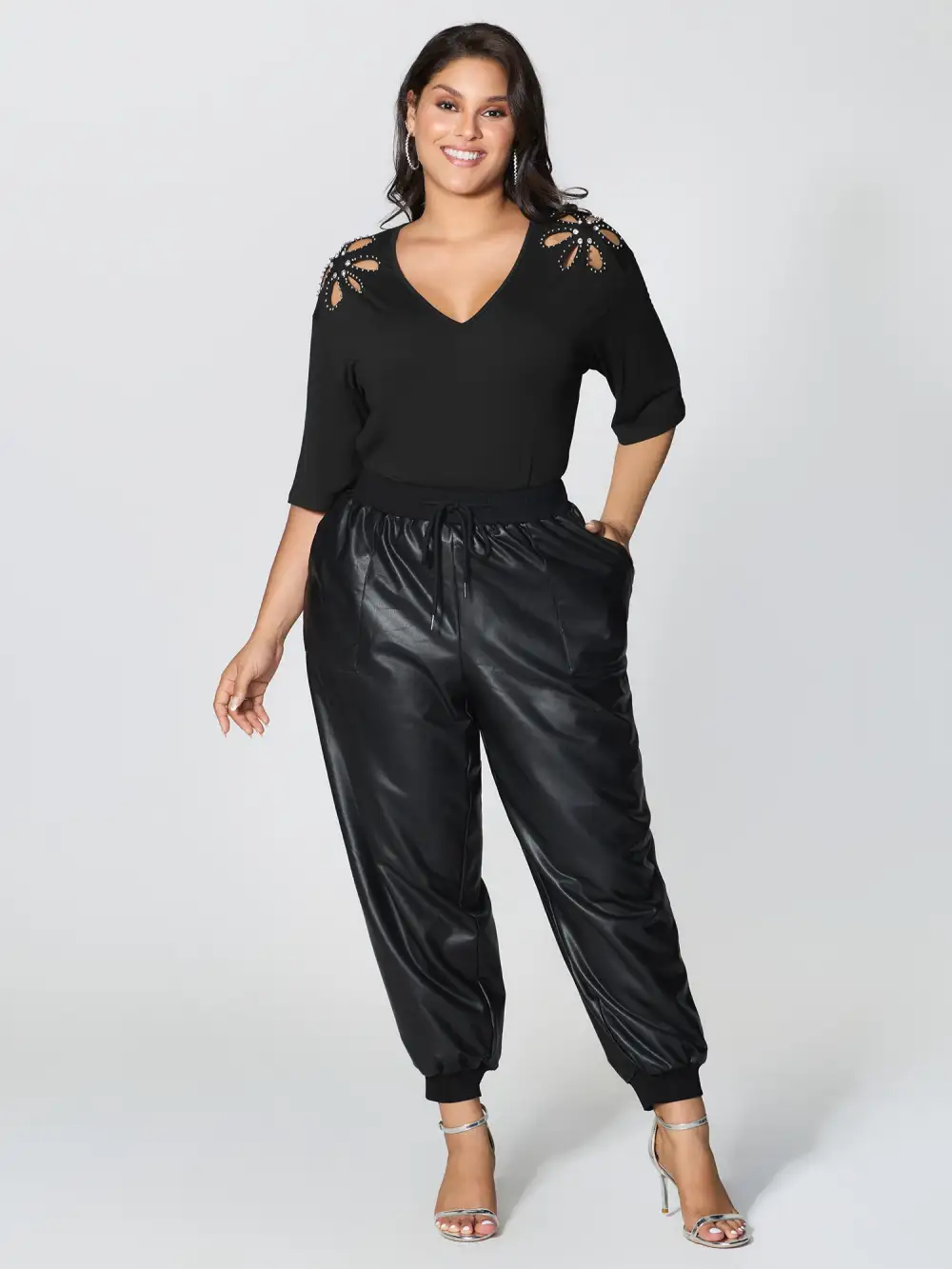 Cut-Out Shoulder Beads T-Shirt