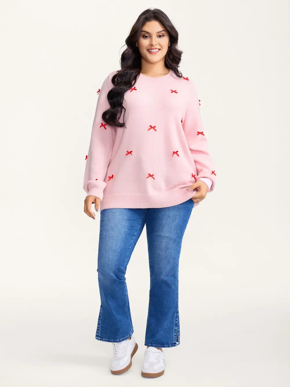 Bowknot Detail Ribbed Hem Pullover