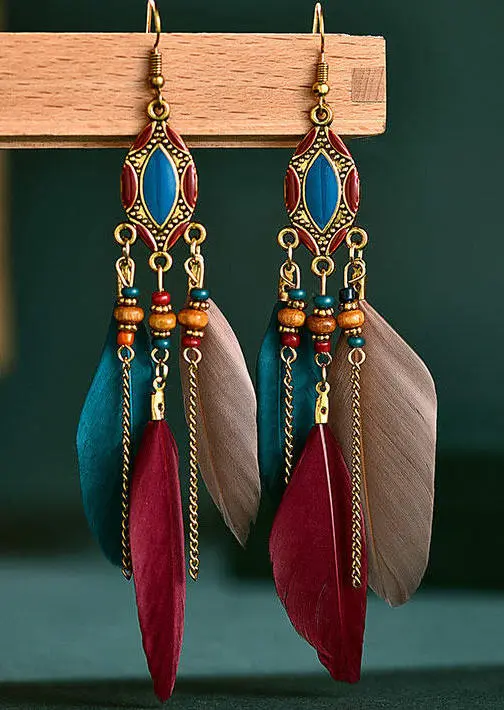 Vintage Bohemian Beading Feather Tassel Earrings