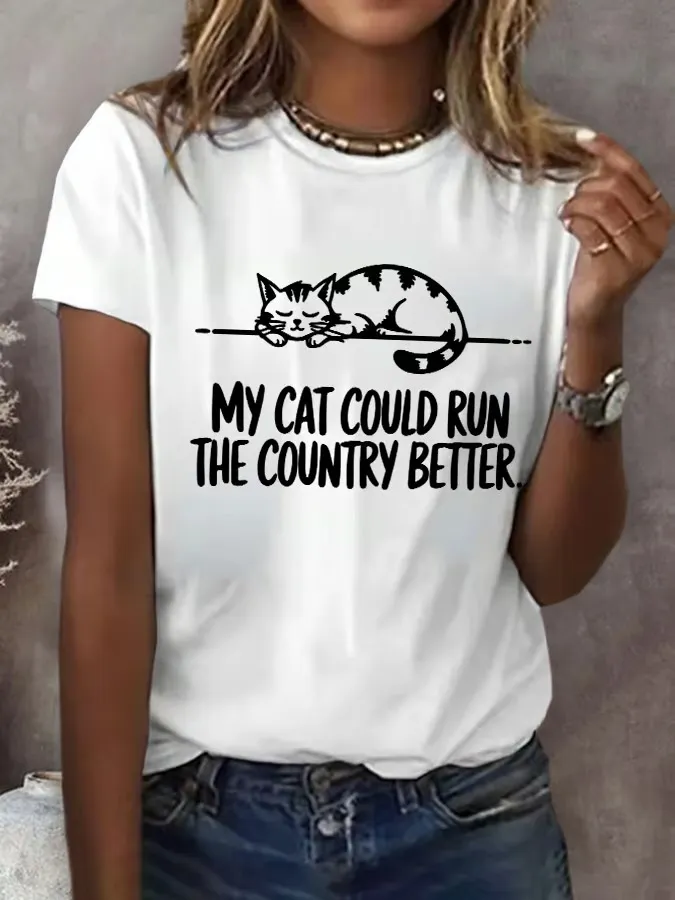Women'S T-Shirt Womens Retro FDT My Cat Could Run The Country Better Faith Print T-Shirt