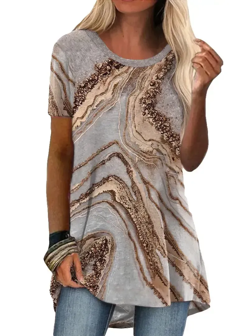 Women's Floral Printed Short Sleeve Scoop Neck Tops