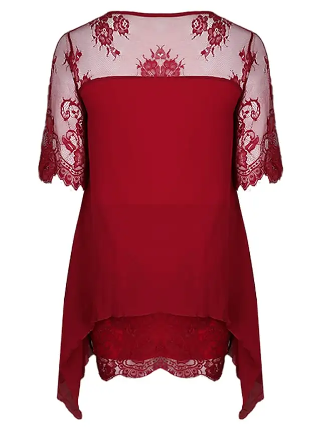 Women's Plus Size Party Dress Solid Color Crew Neck Lace 3/4 Length Sleeve Spring Summer Casual Prom Dress Midi Dress Party Work Dress / Lace Dress / Homecoming Dress