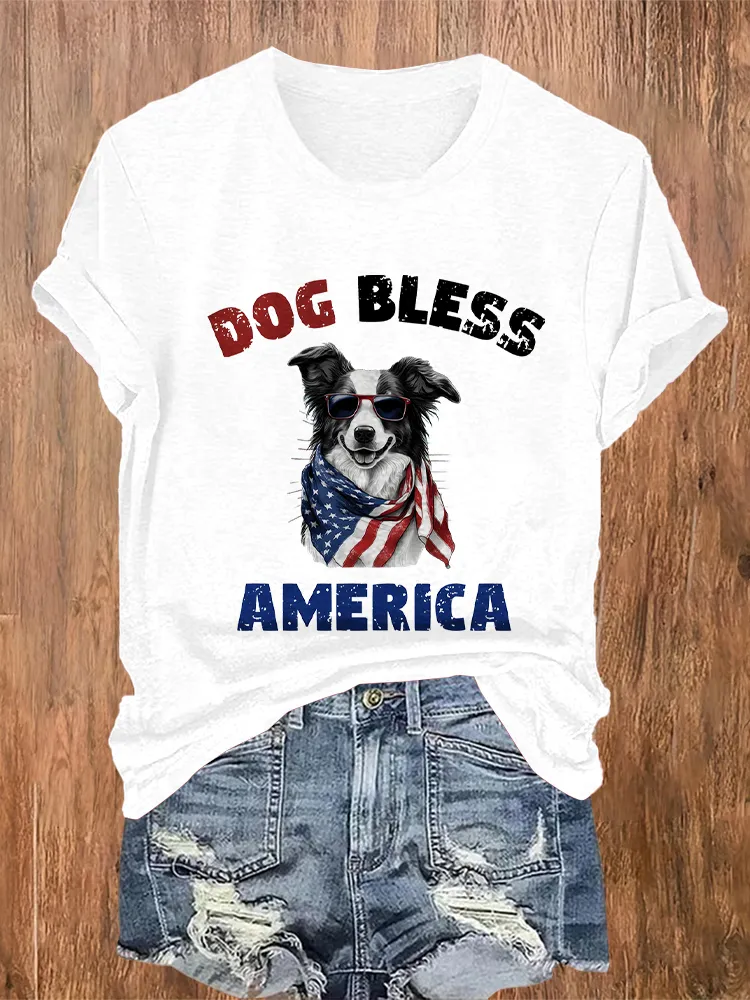 Women'S  Dog Bless Anerica  T-Shirt