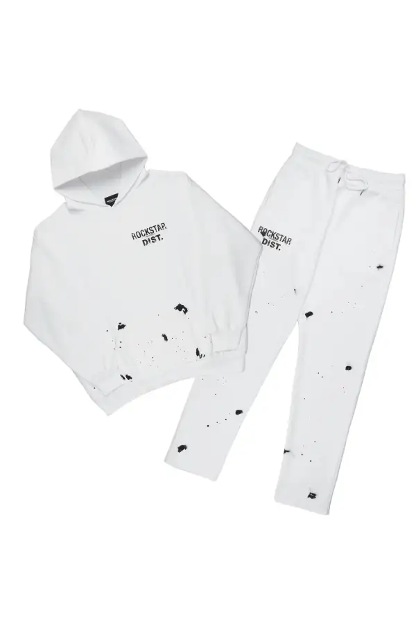 Raffer White Hoodie/Stacked Flare Track Set