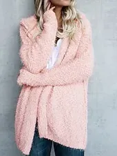 Women's Hoodie Jacket Comfortable Breathable Zipper Pocket Casual Plain Vacation Street Casual Daily Wear Open Front Long Hooded Regular Fit Long Sleeve Outerwear Black White Pink Spring Fall