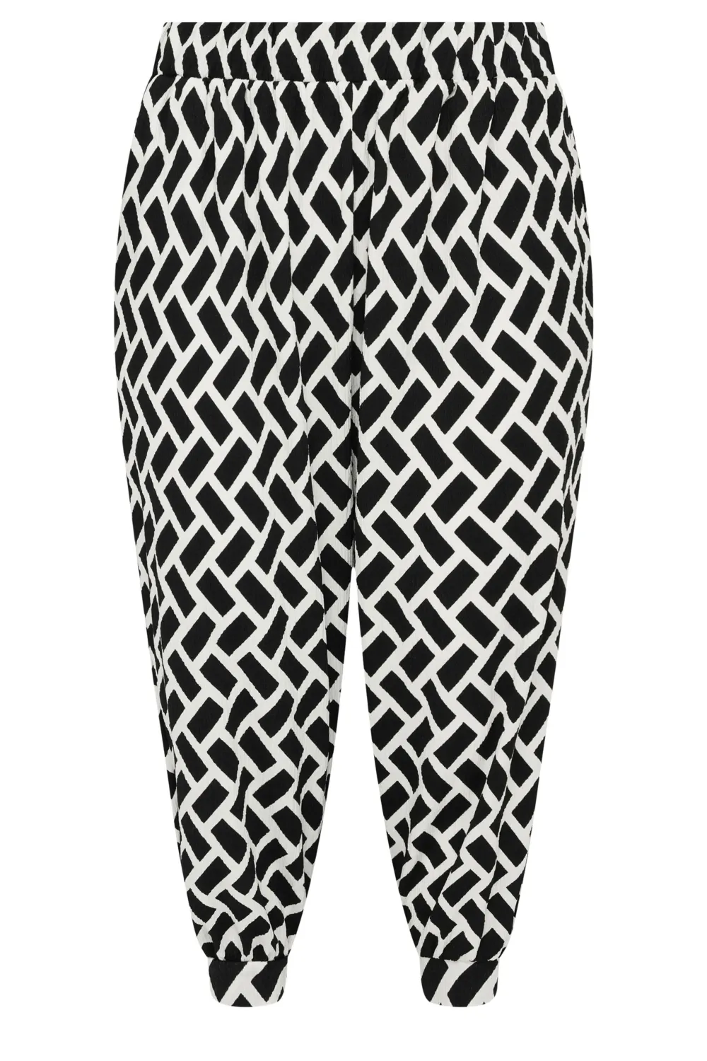 YOURS Curve Black Geometric Print Textured Cropped Harem Trousers