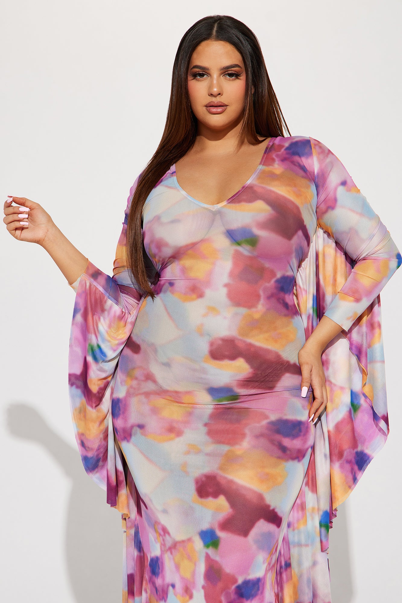 Mariposa Mesh Maxi Dress - Pink/combo