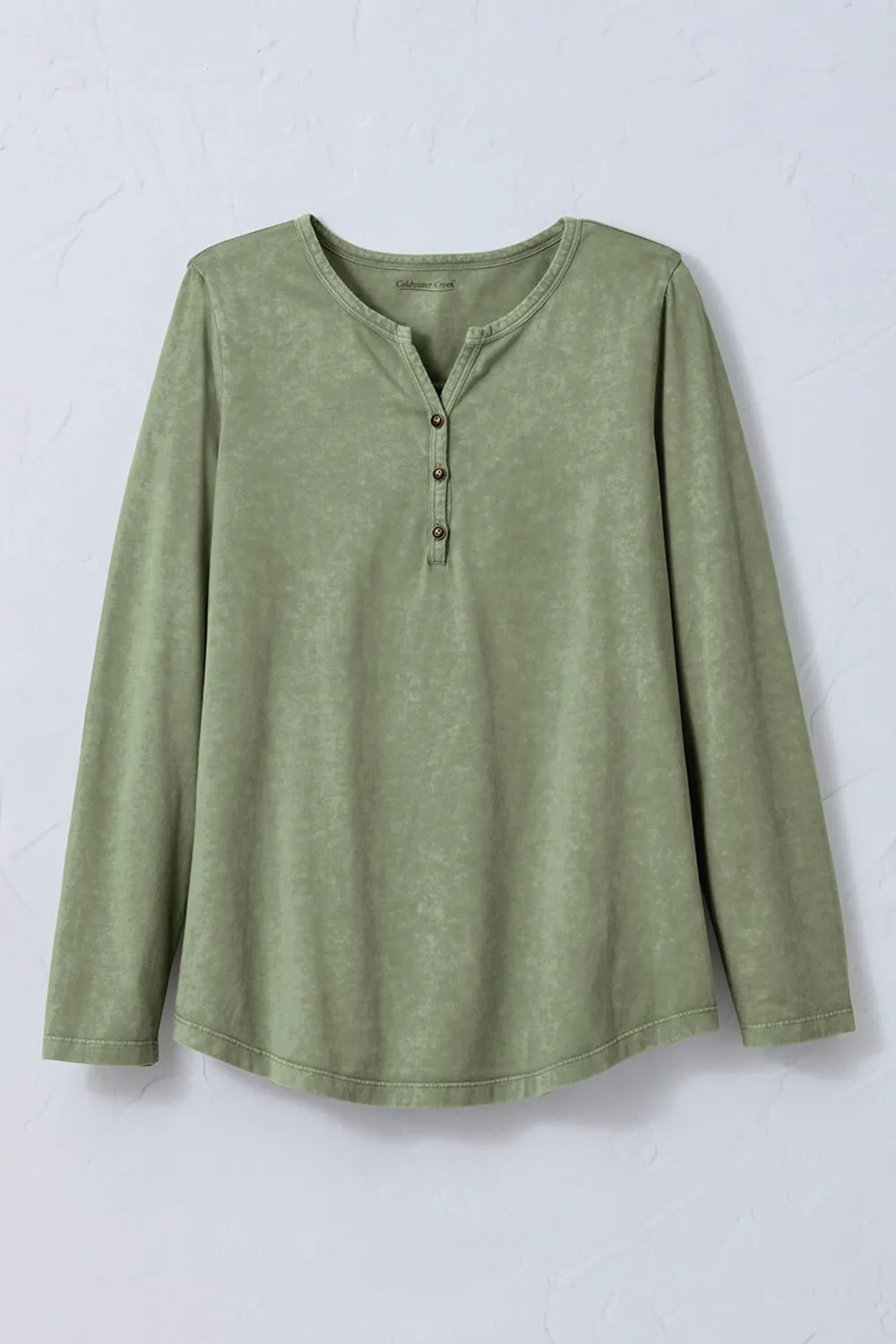 Vintage-Wash Solid Long-Sleeve Henley